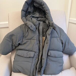 Zara Kids Gray Hooded Puffer Jacket NWT